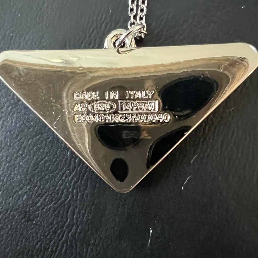 PRADA SILVER & MINT TRIANGLE PENDANT with ADDED UNBRANDED 18”CHAIN - Picture 4 of 7